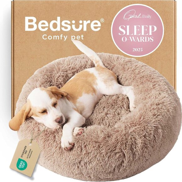 NEW Bedsure Calming Dog Cat Bed Small 23" Round Donut Washable Faux Fur No-Slip - Picture 1 of 5